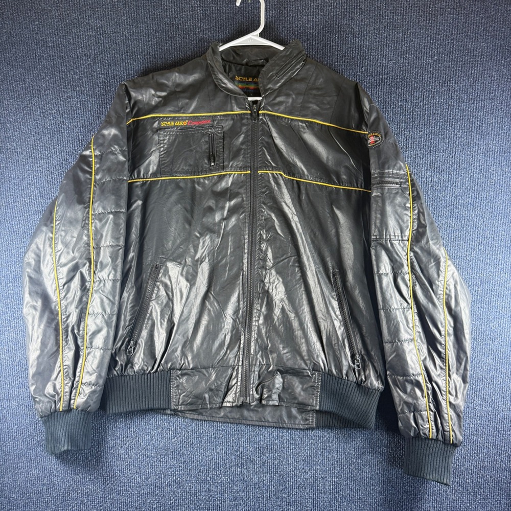 Style Auto Competition Racing Jacket Mens L 50" Chest Black Yellow Bomber